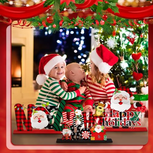 Hoolerry 6 Pcs Christmas Table Sign Decorations Wooden Centerpiece