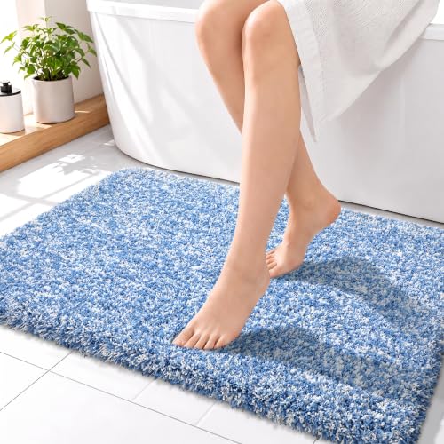 Yimobra Bathroom Rugs Non Slip Washable 36x24, Plush Bath Mat, Blue&White - color: Blue and White, size: 36" X 24"