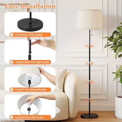Floor Lamps for Living Room & Bedroom, 60" Modern Tall Standing Lamp, 3CCT - color: Dot Drum-Shades+Black Pole