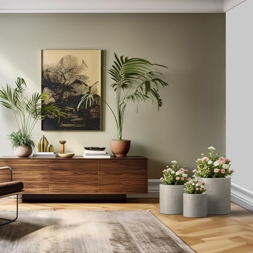 Kante Set of 3 Weathered Concrete Cylinder Planters 15.8" 12.9" 9.8" Dia - color: Weathered Concrete, size: 9.8",12.6",15.7" Dia