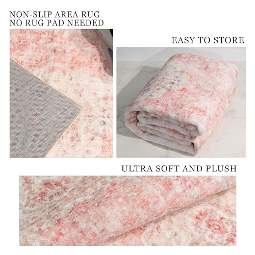 Washable Runner Rug 2'x6',Long Boho Pink Rug Runners for Hallways - color: Pink, size: 2'x6'