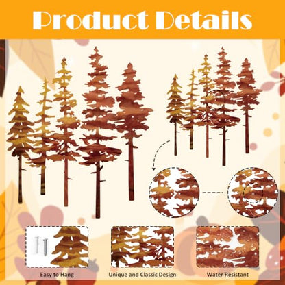 ESTART Metal Autumn Pine Tree Wall Art, Metal Tree Wall Decor - color: Brown
