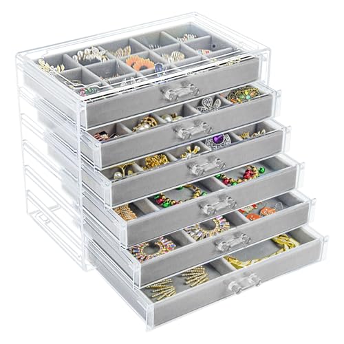 Watpot Acrylic Jewelry Box Organizer and Storage 6 Drawer for Earring Display Gray - color: Gray 6 Layers
