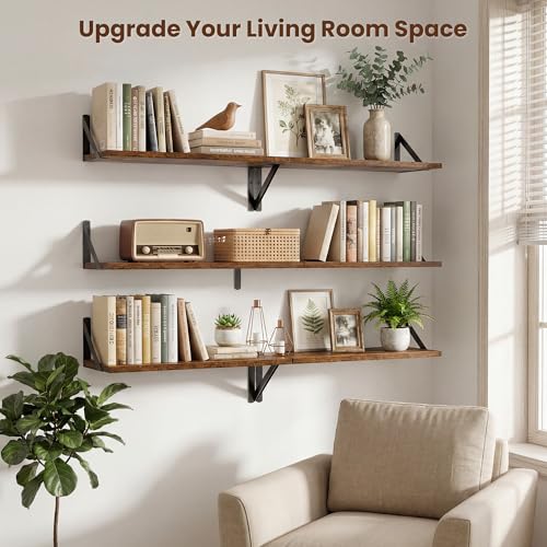 Axeman 36 Inch Floating Shelves, 8 Inch Deep Brown Wall Shelves Set of 2 - color: Rustic Brown, size: 36 Inch