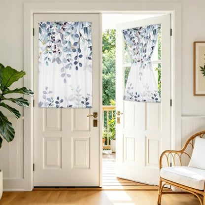 Dark Blue Eucalyptus Leaves French Door Curtain 1 Panel, 26x40 in - color: Eucalyptus Leaves-dark Blue, size: 26"W x 40"L (Pack of 1)