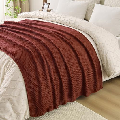 Rust Throw Blanket for Couch Bed, Moss Knit, 60x80 Inches - color: Moss-rust Red, size: 60"x80"