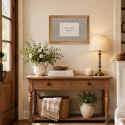Vintage Gold Framed Wall Art How Lucky Are We Wall Decor Gingham Canvas Art - color: How Lucky, size: 24"L x 16"W