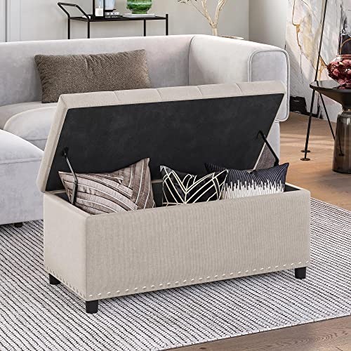 BELLEZE Storage Ottoman, Tufted Ottoman with Close Hinge, Foot Rest for Living Room (Beige, 31 inch) - color: Beige B