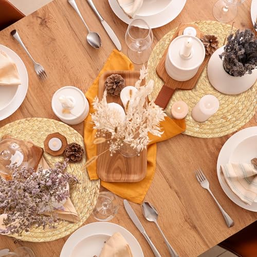 Kochorie Set of 24 Round Woven Placemats 12-Inch Natural Water Hyacinth Plant Placemats Hand-Woven Boho Rattan Placemat Wicker Weave Table Mats for Home Dinner Plates Holiday Supplies - size: 12 Inch