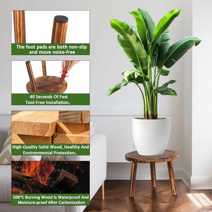 3 Pack Wooden Plant Stand Indoor, Mid-Century Modern Stool