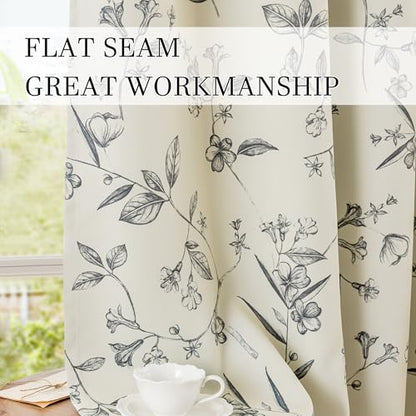 ChrisDowa 100% Blackout Floral Curtains 72 Inches Long 2 Panels,Grey/Beige - color: Grey on Beige, size: 52"W x 72"L (Pack of 2)