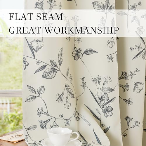 ChrisDowa 100% Blackout Floral Curtains 108 Inches Long 2 Panels,Grey/Beige - color: Grey on Beige, size: 52"W x 108"L (Pack of 2)