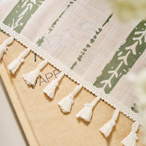 Green Boho Curtains for Living Room with Tassel 63 Inch 2 Panels - color: T-green, size: 52"W x 63"L (Pack of 2)