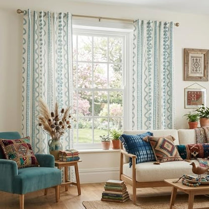 Teal Beach Theme Sheer Curtains, Summer Coastal Boho Farmhouse Linen Beachy Curtains for Bedroom Living Room Lake House 84 Inches Long - color: Teal, size: 50"W x 84"L (Pack of 2)