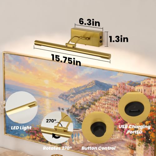 Battery Operated Picture Light for Wall,Gold 15.7-Inch - color: Gold, size: 15.7 Inch