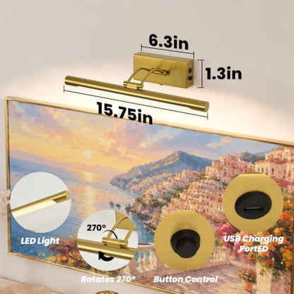 Battery Operated Picture Light for Wall,Gold 15.7-Inch - color: Gold, size: 15.7 Inch