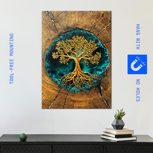 Displate 메탈 포스터 골든 트리 오브 라이프 월 아트 L - size: 26.6"L x 18.9"W, style: 골든 트리 오브 라이프