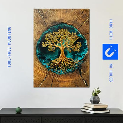 Displate 메탈 포스터 골든 트리 오브 라이프 월 아트 L - size: 26.6"L x 18.9"W, style: 골든 트리 오브 라이프