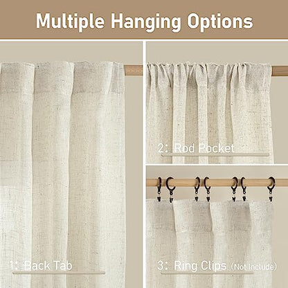 LAMIT Natural Linen Boho Curtains 84 inch Length for Bedroom 2 Panels - color: Natural, size: 34"W x 84"L (Pack of 2)