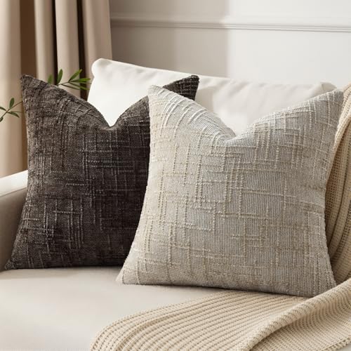 Pallene Dark Brown Textured Chenille Throw Pillow Covers 20x20 Set of 2 - color: Dark Brown, size: 20" x 20" (Pack of 2)