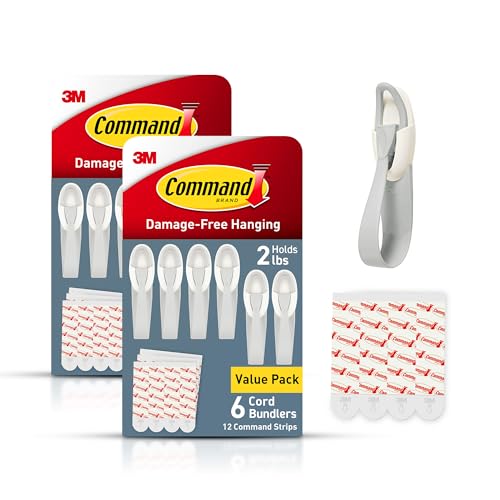 Command Plastic Cord Bundlers, Damage-Free Cable Organizer, No Tools Required, 12 Gray and 24 Adhesive Strips - size: 12 Cord Bundlers