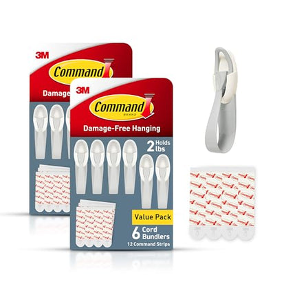 Command Plastic Cord Bundlers, Damage-Free Cable Organizer, No Tools Required, 12 Gray and 24 Adhesive Strips - size: 12 Cord Bundlers