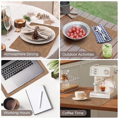 NCUE Vinyl Placemats Set of 8, 17"x12" Wipeable Place Mats with Coasters - color: Light Brown, size: Set of 8