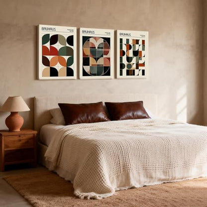 Doqueodas 3Pcs Bauhaus Geometric Canvas Wall Art Set, 12x16 inch framed - color: Bauhaus Art Framed, size: 16"Lx 12"W