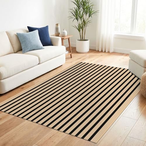 KILOCOCO Striped Rug 4x6 ft Washable Woven Front Door Rug, Brown and Black - color: Brown and Black Stripes, size: 4' x 6' (Rectangular)
