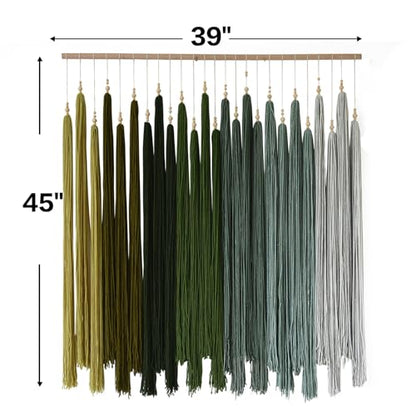 Macrame Wall Hanging Large Geometric Handmade Beaded Tassel Decor 39"W*45"L - color: Green1