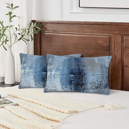 Throw Pillow Covers for Couch, 20x12 Inch, Set of 2, Grey Blue - color: Blue and Grey, size: 20" x 12" (Pack of 2)