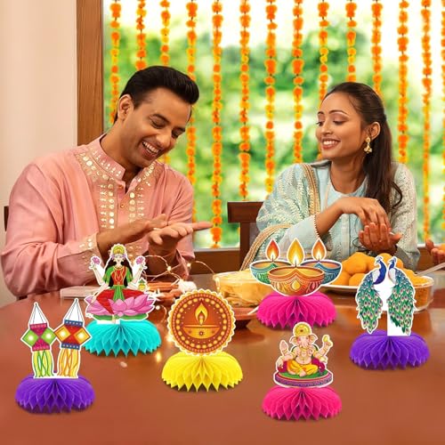 10Pcs Diwali Honeycomb Centerpieces for Indian Party Decoration - style: Diwali Party Style
