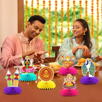 10Pcs Diwali Honeycomb Centerpieces for Indian Party Decoration - style: Diwali Party Style
