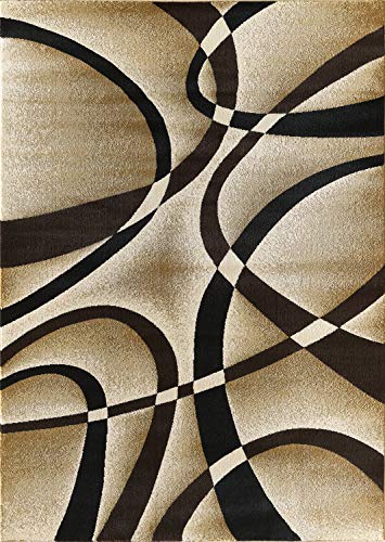 GLORY RUGS Modern Area Rug 5x7 Beige Swirls Carpet Bedroom Living Room Contemporary Dining Accent Sevilla Collection 4816A (Brown) - color: Brown, size: 5' x 7' (Rectangular)