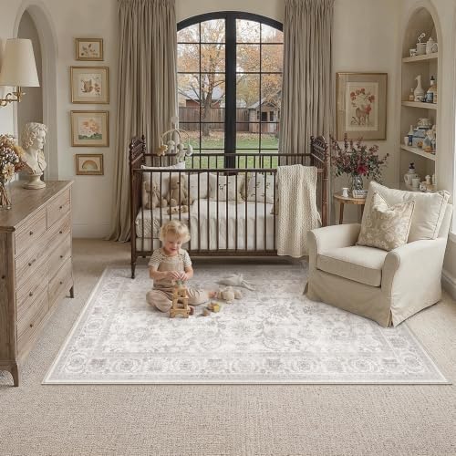 PureCozy 4x6 Grey Washable Area Rug for Office Vintage Distressed - color: Grey, size: 4' x 6' (Rectangular)