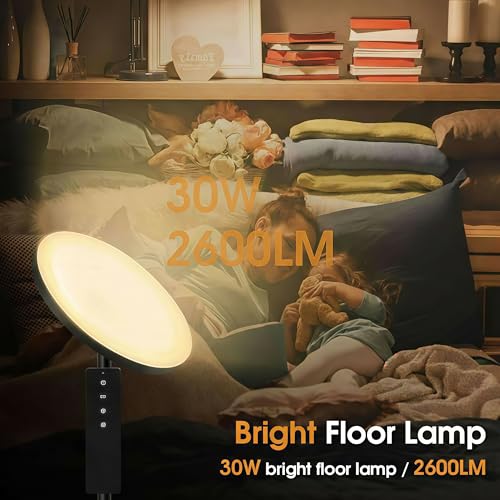 LED Torchiere Floor Lamp with Remote Control, Standing Lamp for Living Room - color: Matte Black