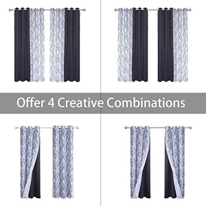 BONZER 침실 거실용 패널 4개 세트 믹스 앤 매치 커튼 - color: 그레이 다크, size: 37"W x 84"L (Pack of 4)