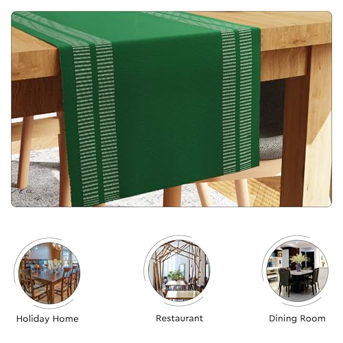 Encasa XO Table Runner, Yarn Dyed Ribbed Cotton 13"x94" - color: Ladder Dk Green, size: 13x94 in