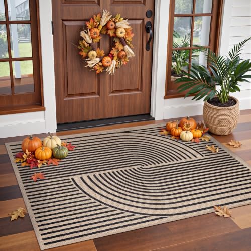 Tangsoo Easy Jute 3x5 Outdoor Rug for Patio,Washable Non-Slip Indoor Rug - color: Black, size: 3x5ft