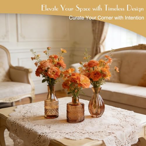 Petal Petite Small Amber Glass Bud Vase Set of 6 for Wedding Centerpieces - color: Amber
