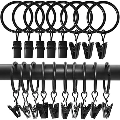 LLPJS Curtain Rings with Clips, 1.26 inch ID, 100 Pack, Black - color: Black, size: 1.26" I D Set of 100