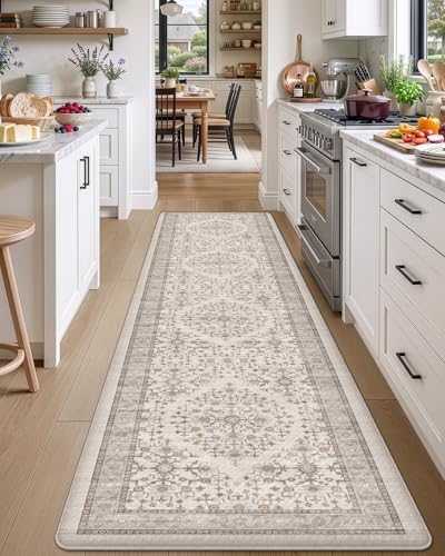 DEXI Kitchen Floor Mats Cushioned Anti Fatigue Runner Rug, 24x87 - color: Beige/White, size: 87"L x 24"W x 0.4"Th