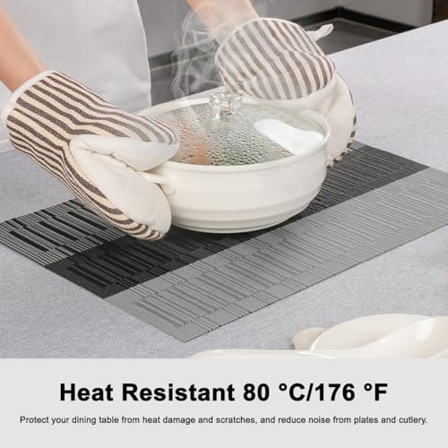Placemats Set of 4, Vinyl Woven Heat-Resistant Place Mats - color: Gray Black, size: Set of 4