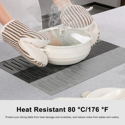 Placemats Set of 4, Vinyl Woven Heat-Resistant Place Mats - color: Gray Black, size: Set of 4