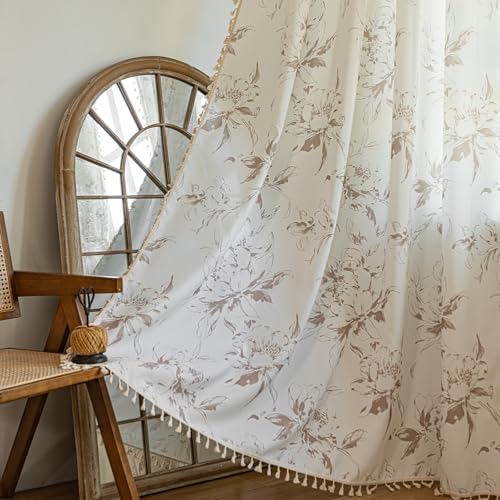 ENJOYBRIDAL Floral 84 Inch Curtains for Bedroom Cute Drapes Boho Semi Sheer Living Room Retro Window Curtain Panels Floor Length Light Filtering Farmhouse Rod Pocket 2 Panels Window Treatments - color: Floral08, size: 52"W x 84"L (Pack of 2)