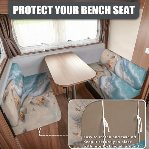 Beach Starfish Ocean Wave Print RV Dinette Cushion Covers Wear-Resistan Camper Cushion Slipcover Elastic 2 Seat Sofa Chair Cover 1 Backrest Covers and 1 Bench Covers - color: Beach Starfish Ocean Wave