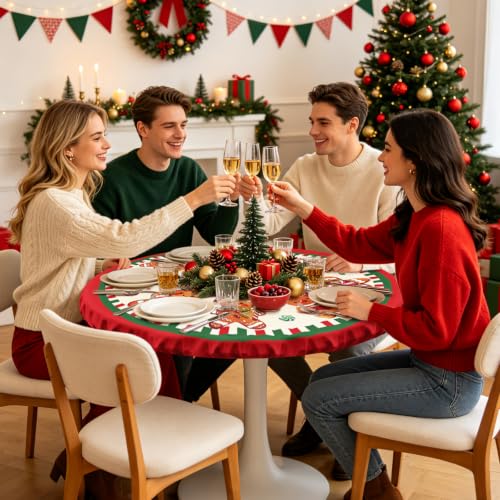 Gingerbread Christmas Tablecloth Round 43x43 Inch Polyester Woven - color: Gingerbread