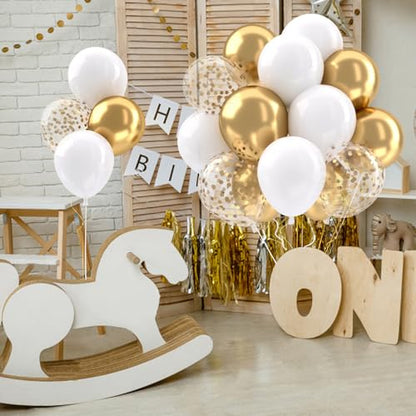 Patimate White and Gold Balloons Set 50 pcs 12 inch - color: White Gold