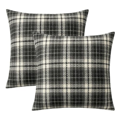 MIULEE Tartan Plaid Throw Pillow Covers Fall 18x18 Inch Black - color: Black, size: 18" x 18" (Pack of 2)