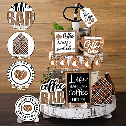 FairySandy 11 Pcs Tiered Tray Decor Farmhouse Set, Delicious Coffee - style: Delicious Coffee